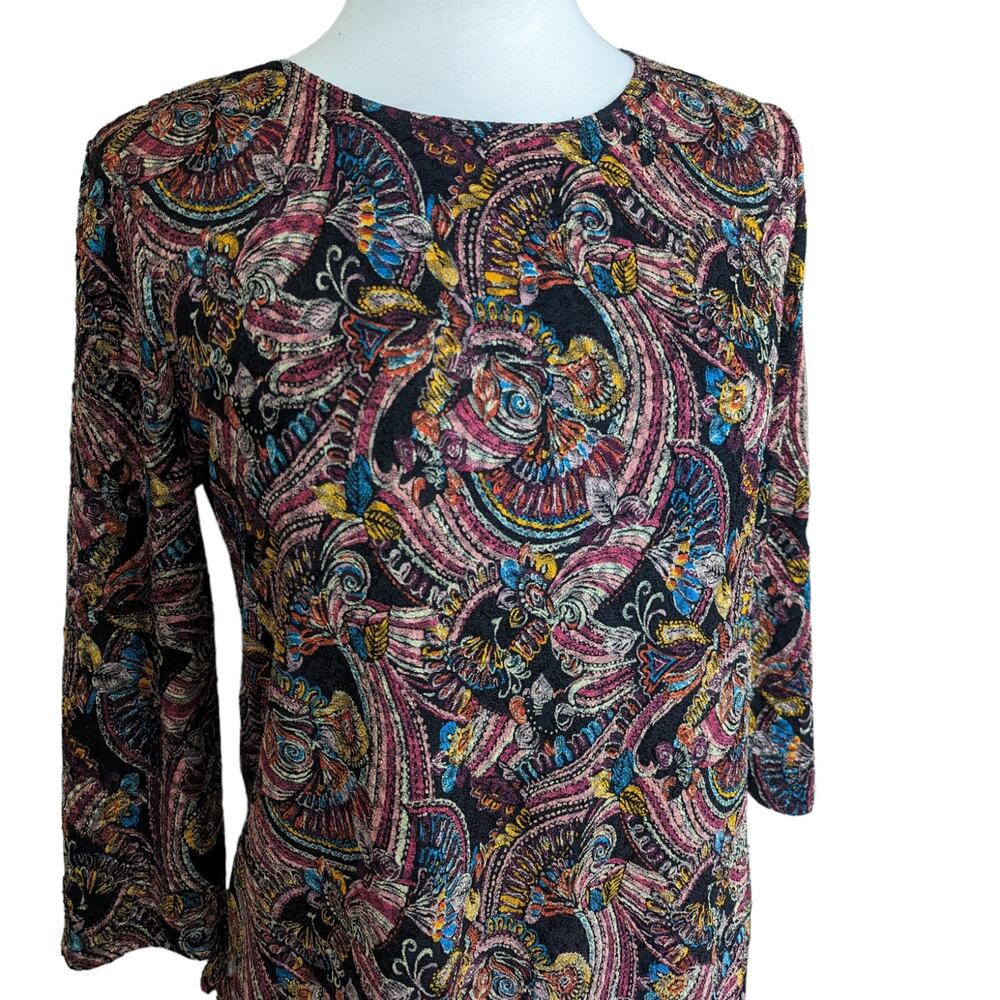 Peck & Peck Women's Small Asymmetrical 3/4 Sleeve Textured Blouse